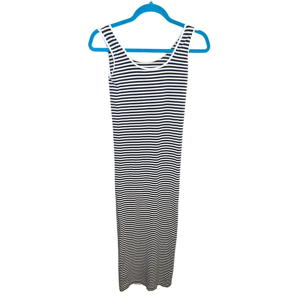 Tees by Tina Stripe Maxi Tank‎ Dress One Size Black Tan Stretch Bodycon Long